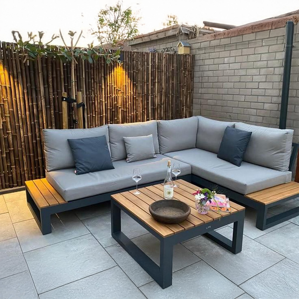 Steel and waterproof linen outdoor set 3 pieces - Black and Grey