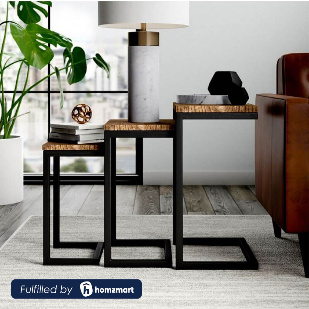 Steel and MDF Coffee Table Set - 3 Pieces