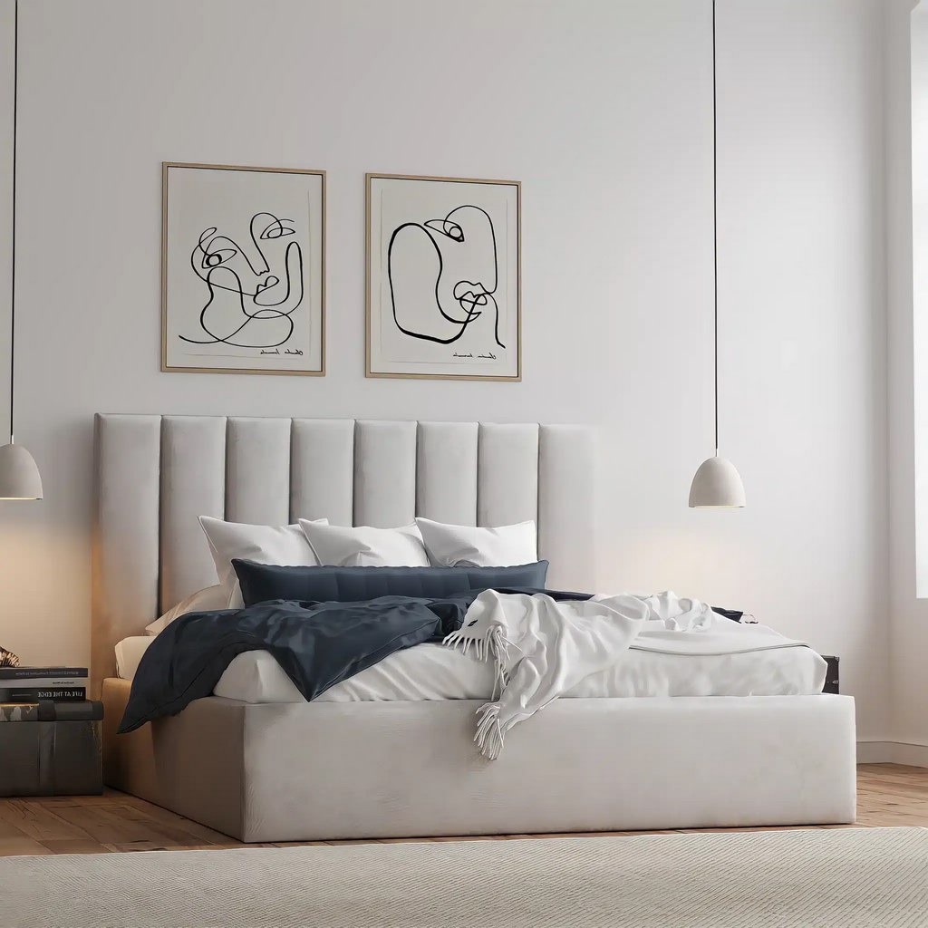 سرير فردي خشب ام دى اف و قماش قطيفة 120×120×200 سم - رمادي فاتح
