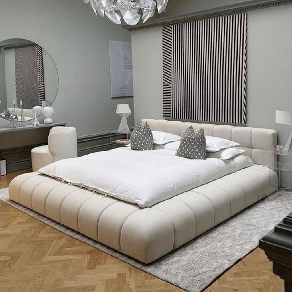 سرير سوبر كينج كونتر وموسكي وكتان واسفنج 90×200×225 سم - بيج