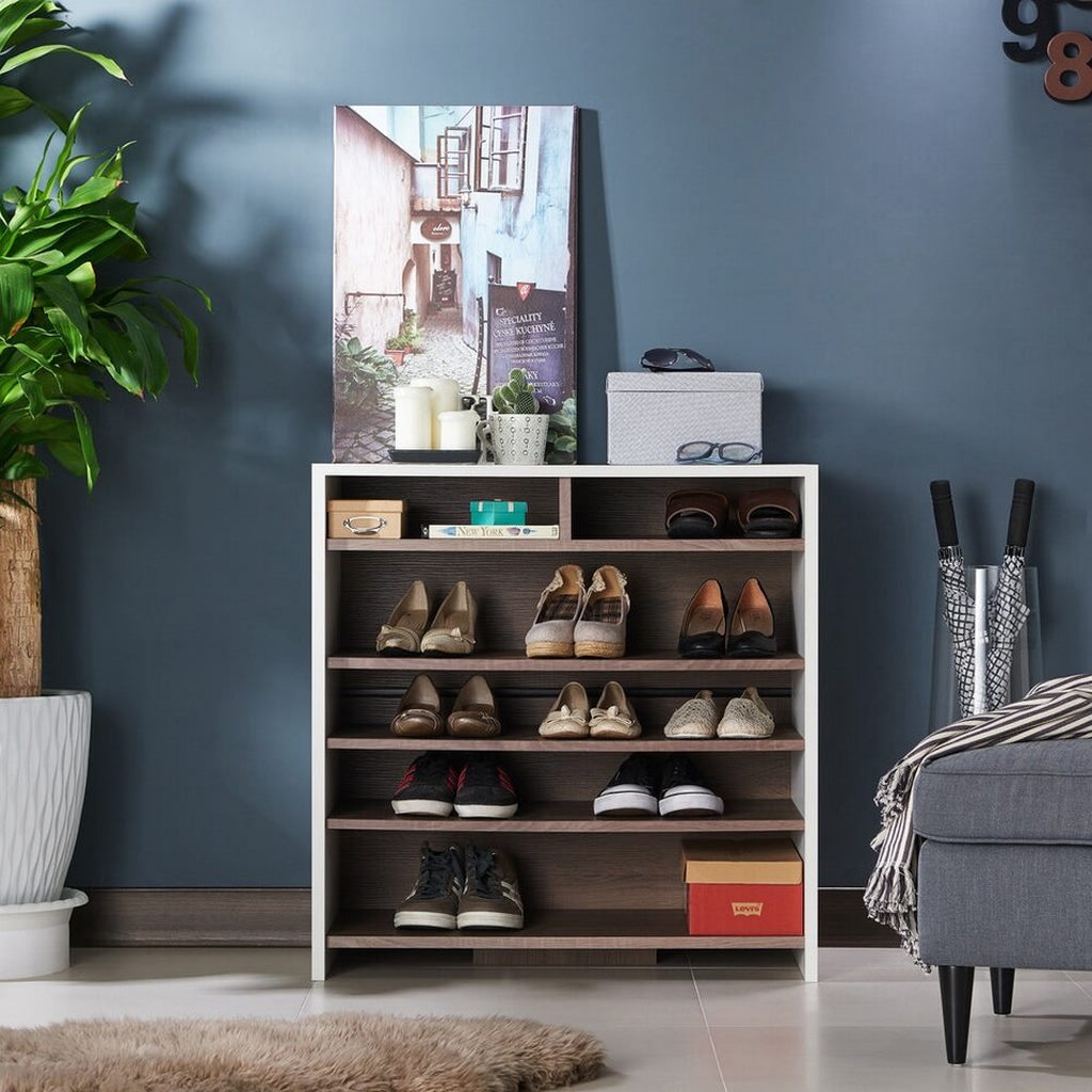 MDF Shoe Rack 5 Shelves White and Brown - 110x30x80 cm